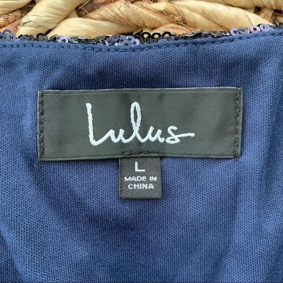 Lulu’s Navy Sequin Split Sleeve Dress - Picture 11 of 15